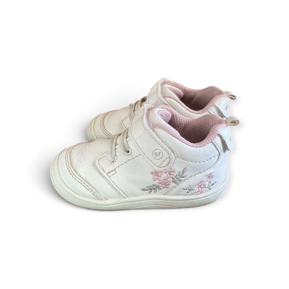 STRIDE RITE 360 TAYE 2.0 WHITE AND PINK FLOWER FAUX LEATHER SIZE 5